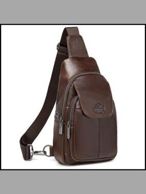 Genuine Leather Sling Bag Crossbody Chest Bag Hiking Travel Daypack